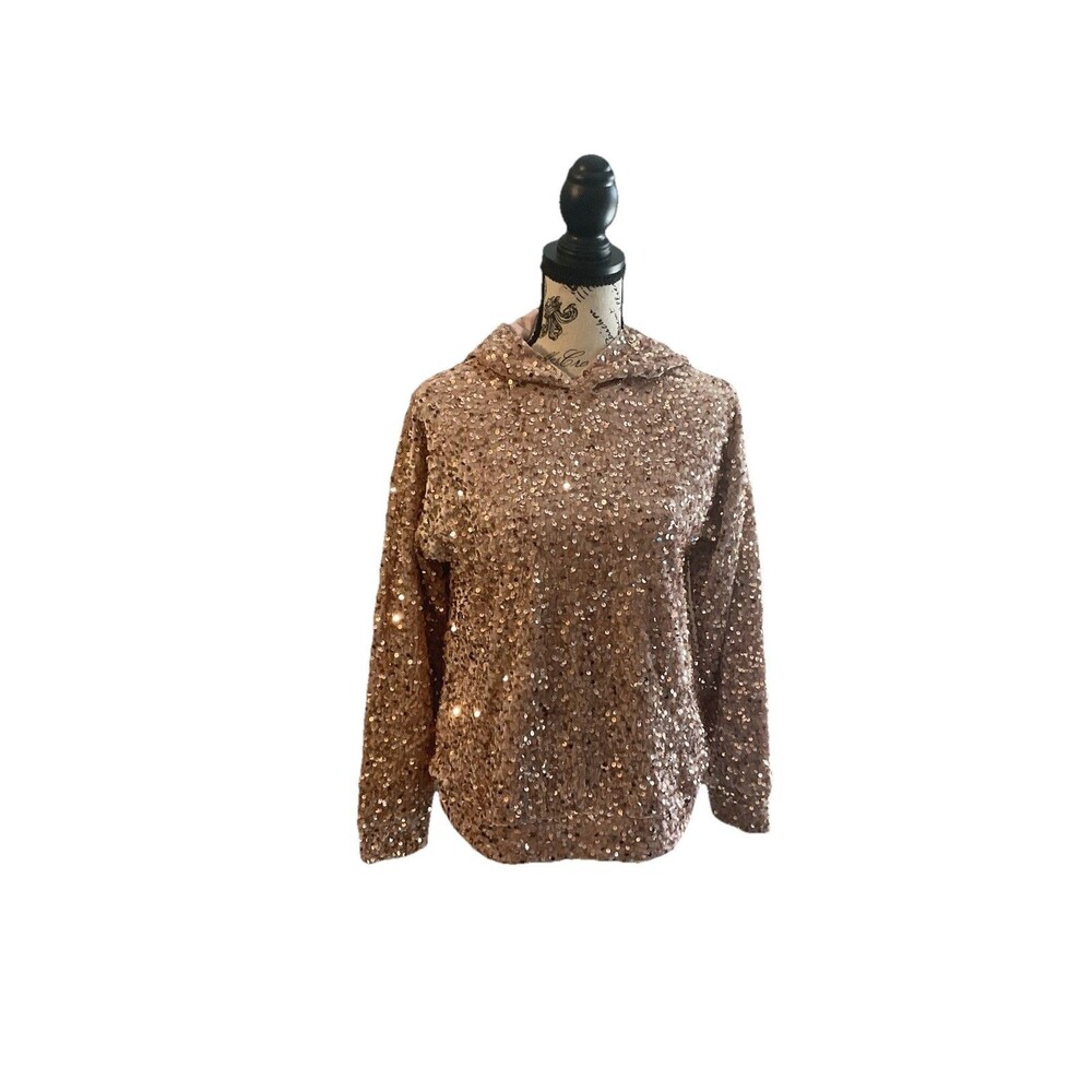 Guilianna Sequin Pink Hoodie Size XS Barbiecore Y2k Glitter Balletcore Bold